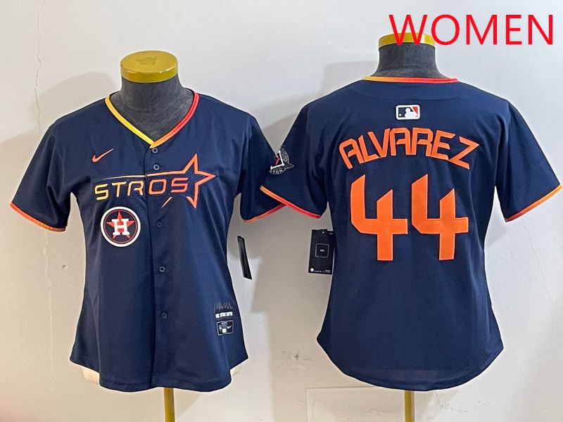 Women Houston Astros #44 Alvarez Drak Blue Three generations Joint Name 2025 Nike MLB Jersey style 41012